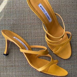 Manolo Blahnik Yellow Floridia Capretto Strappy Heel